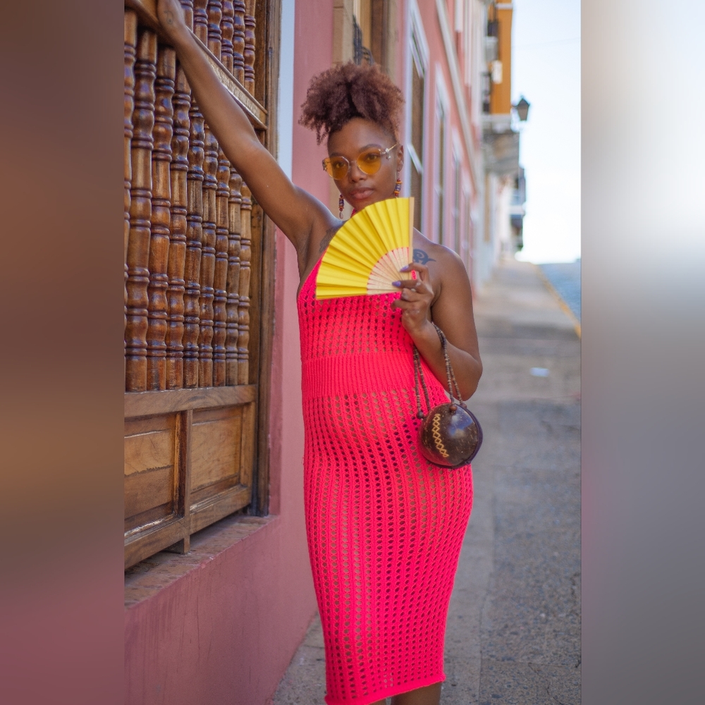 Hot pink crochet dress / cover up